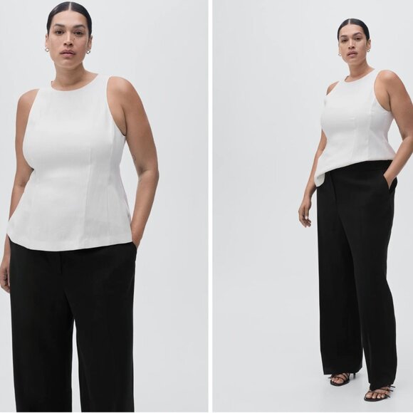 NWT Mango Black Viscose Wide Leg Chic Trousers - Picture 2 of 5